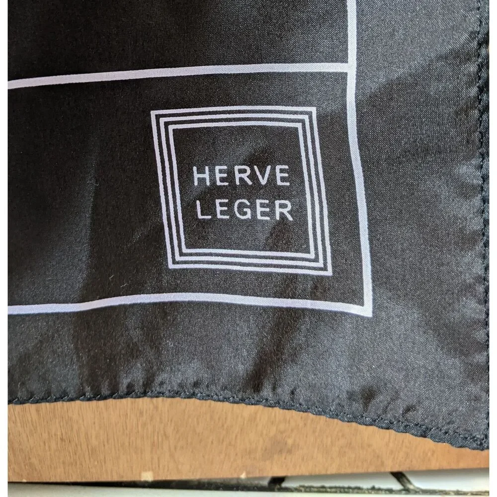 Herve Leger Silk Scarf Black Lavender Purple Stripe 70